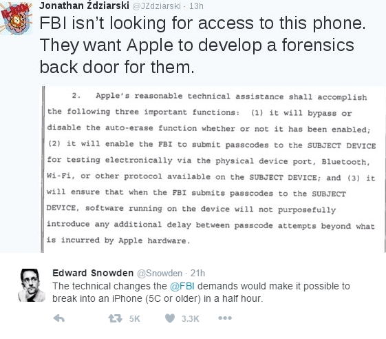 Apple FBI snowden tweet