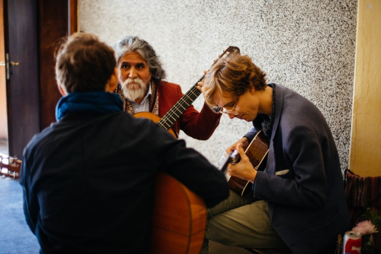 Just Manuelcha Prado, Bryce Dessner and Erlend Øye working on music together (Photo by Ramin Krause)